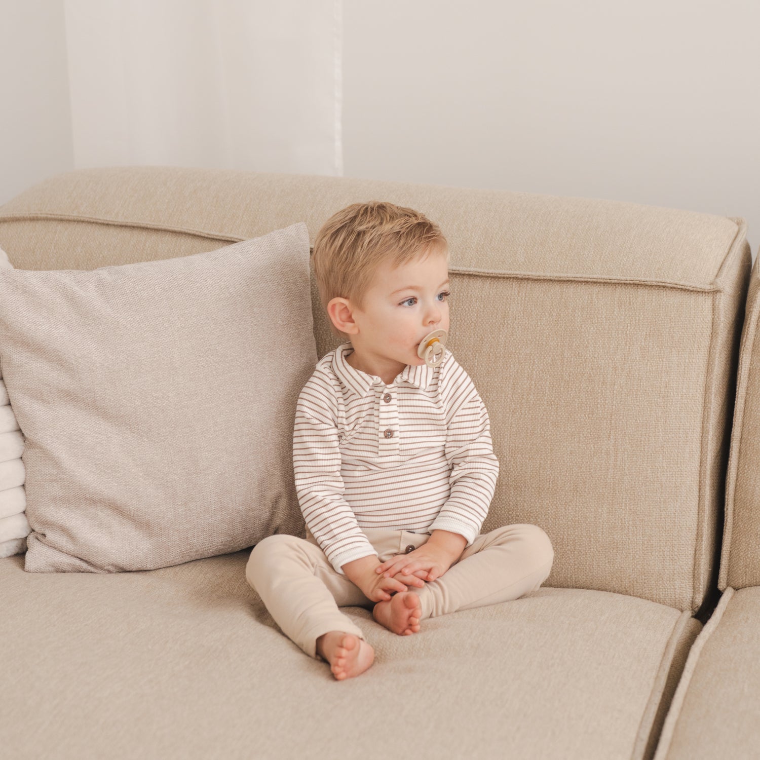 Romper taupe stripes rib-Chino beige_Momsandminis