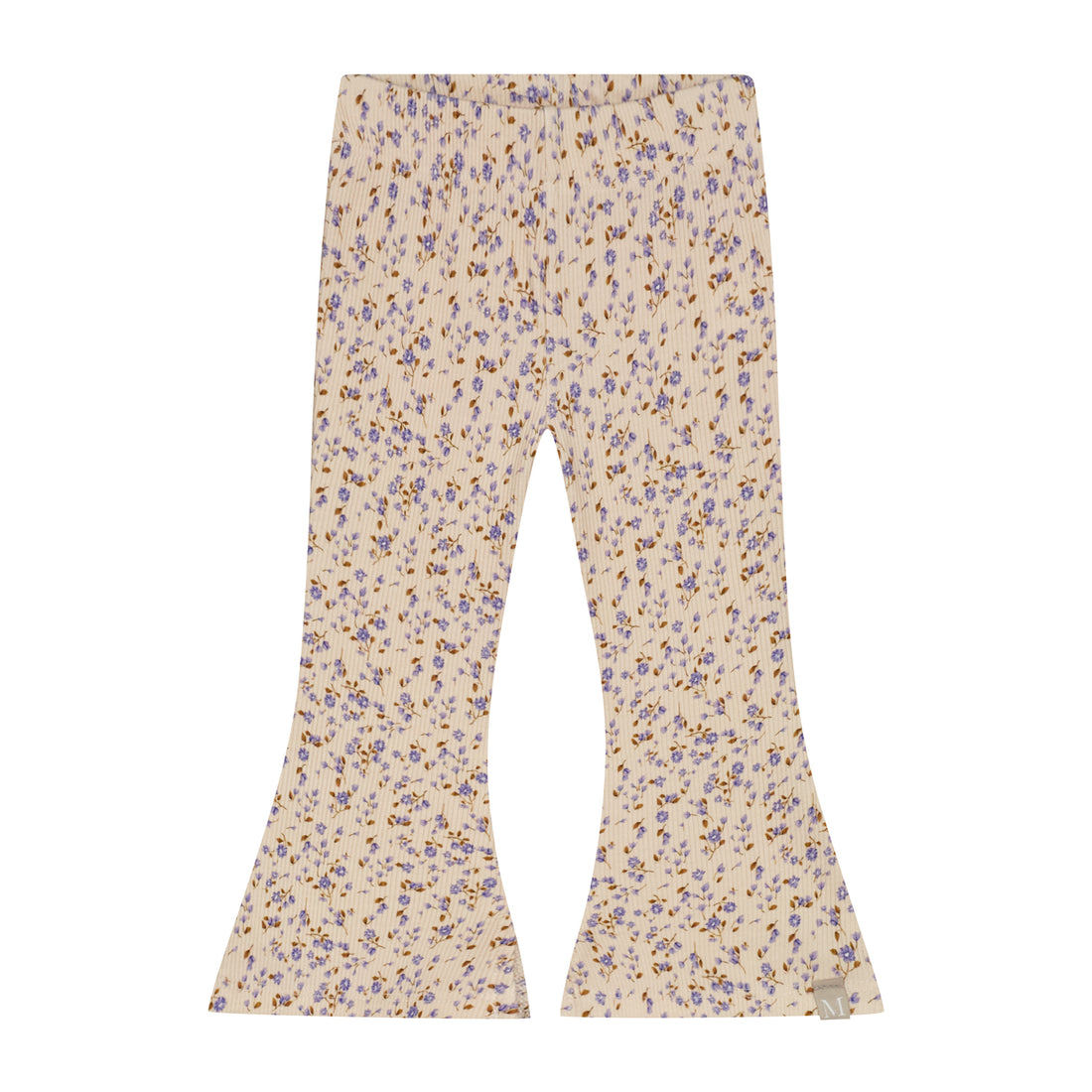 Flared legging met blauw/paarse bloemetjes rib