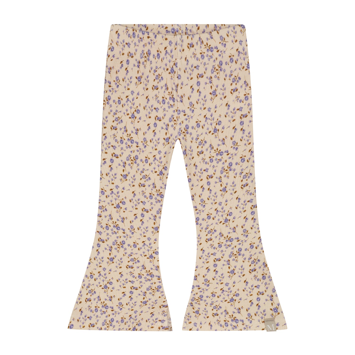 Flared legging met blauw/paarse bloemetjes rib