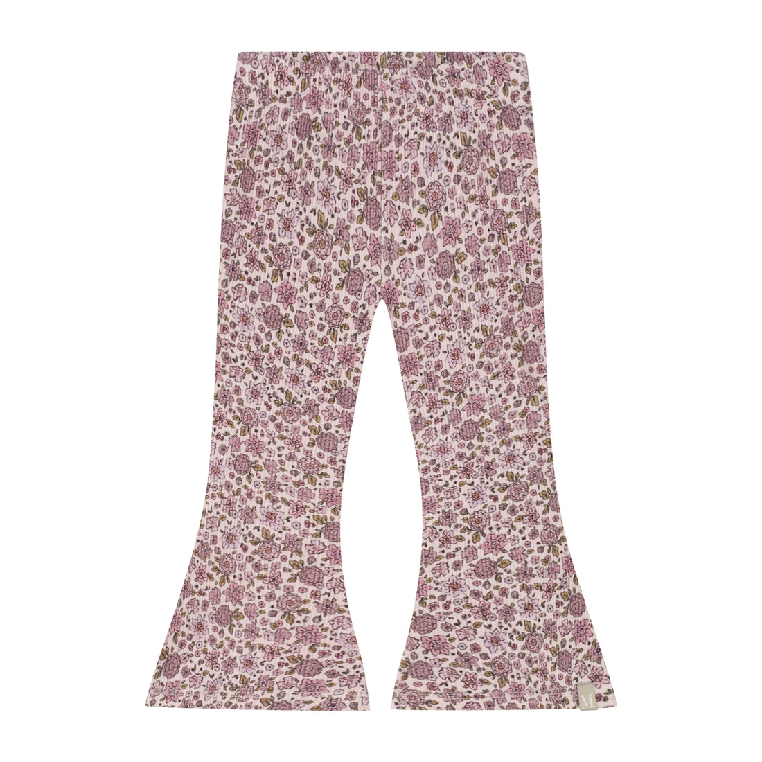 Flared legging met paarse bloemen rib