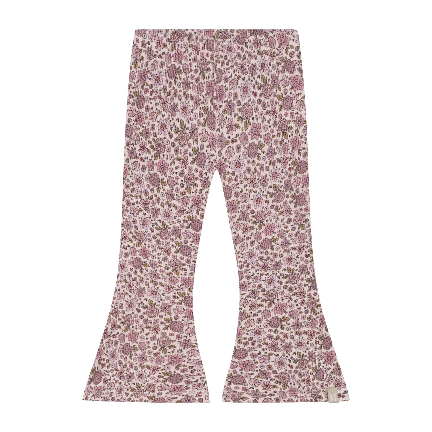 Flared legging met paarse bloemen rib