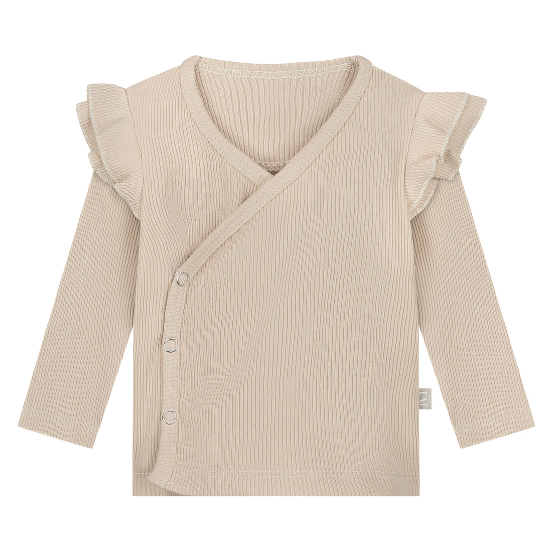 Ruffle Overslagshirtje | Beige Rib