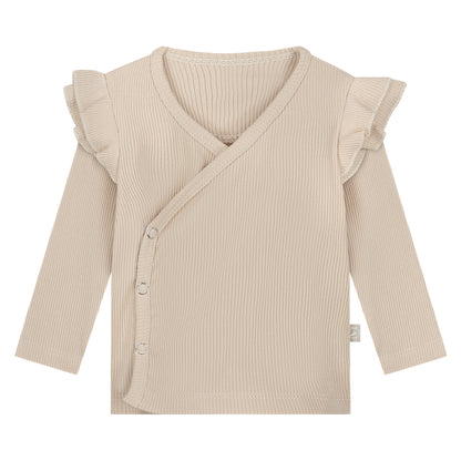 Ruffle Overslagshirtje | Beige Rib