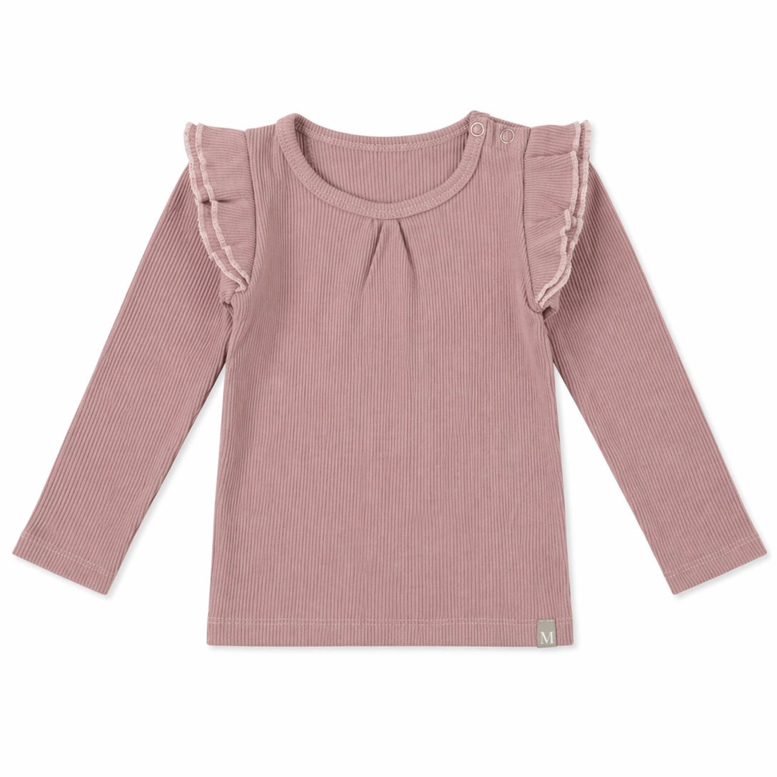 Ruffle Longsleeve | Roze Rib