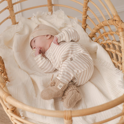Boxpakje double stripes beige rib-Slofjes zand_Momsandminis